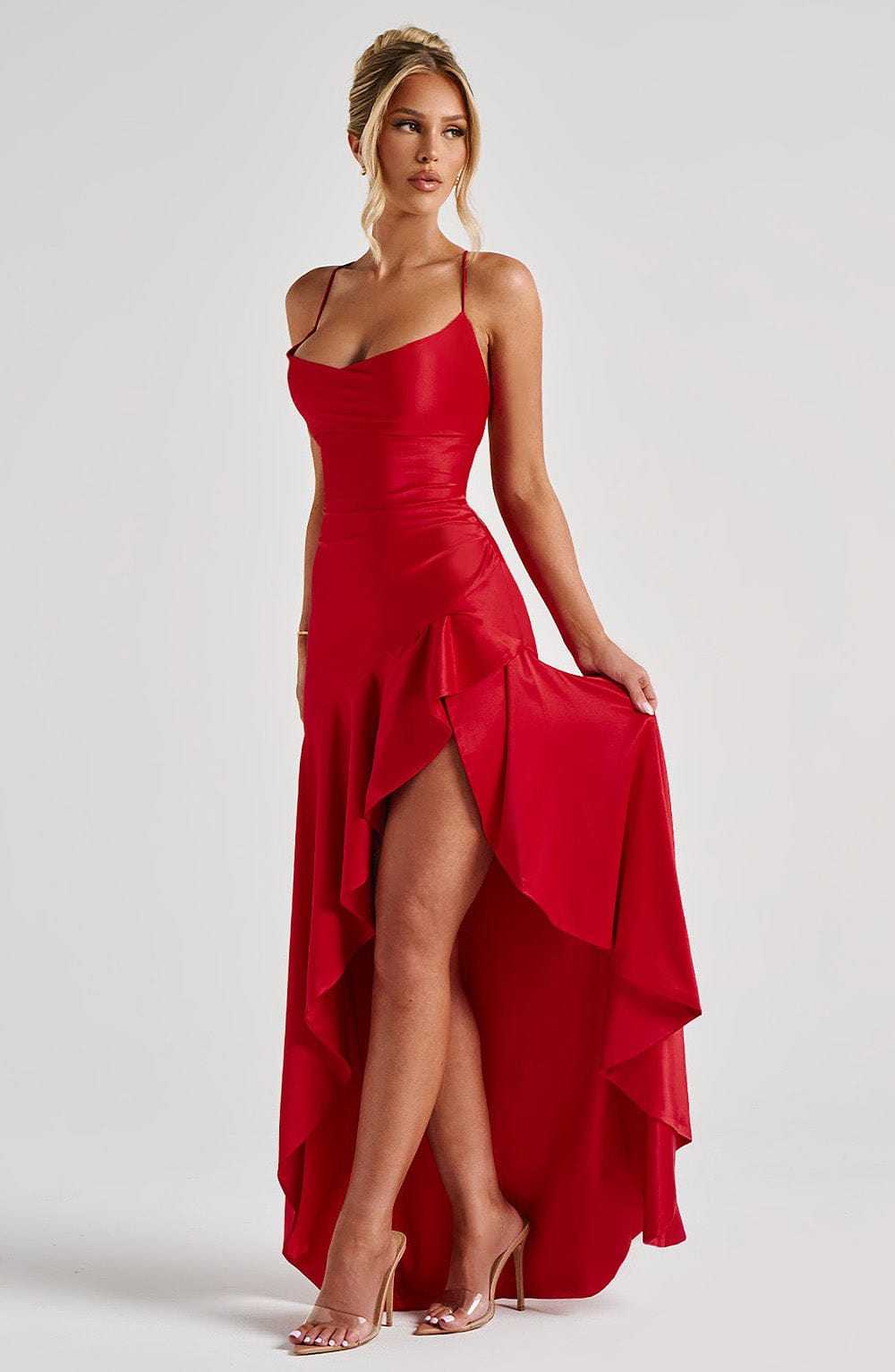 Ceres - Satin Ruffle Maxi Dress